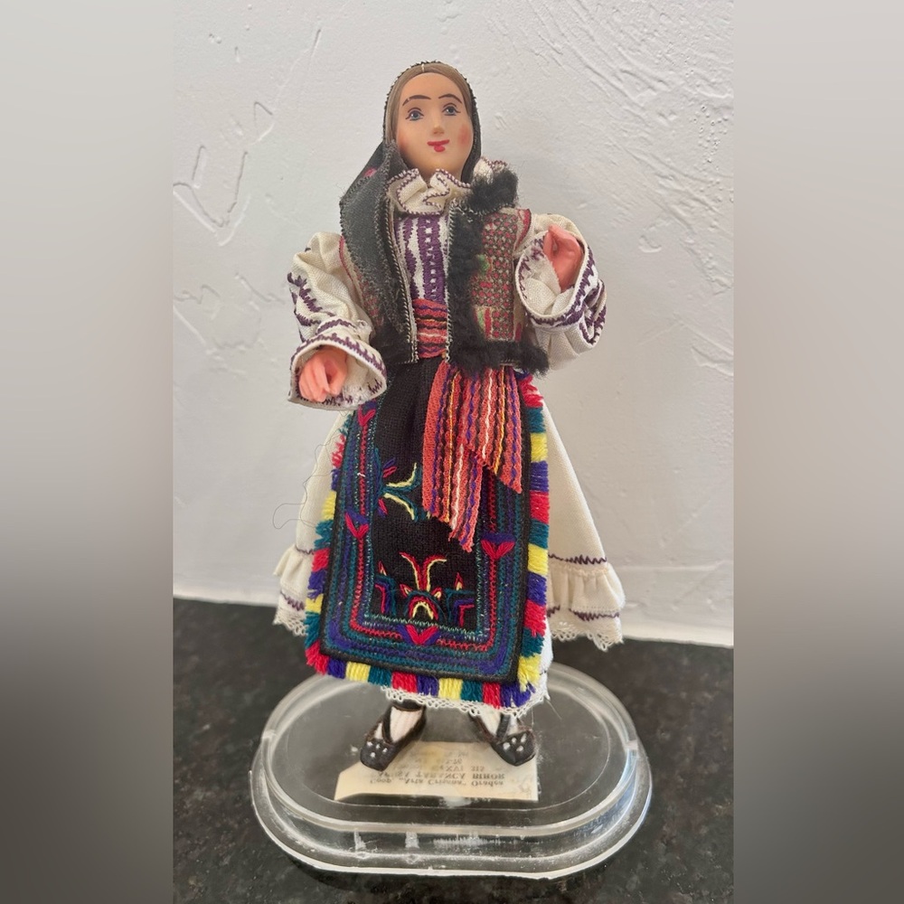 Signed Arta Crisana Romanian Doll Female Bride Figurine Hand Sewn 8” W/Base